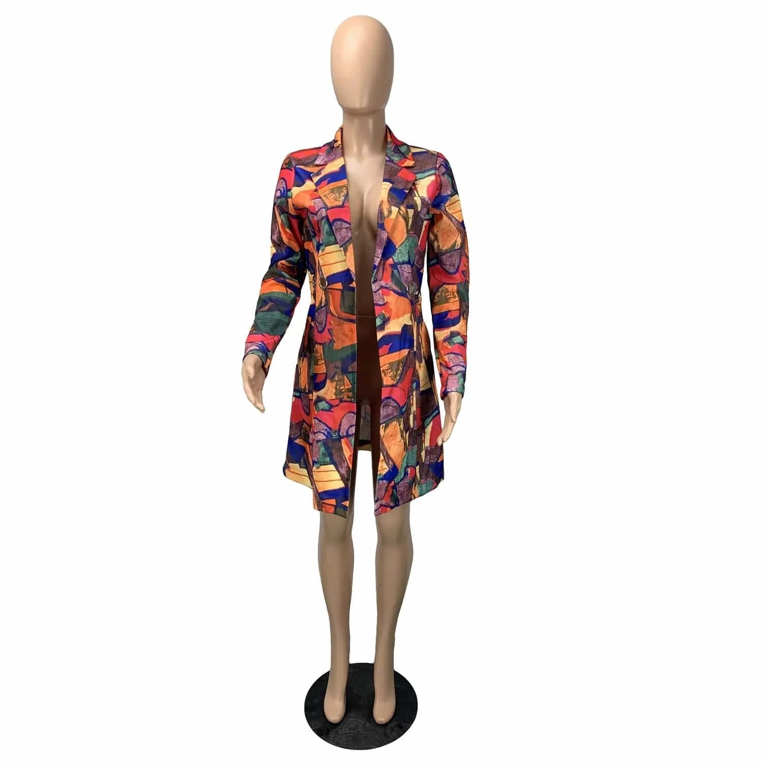 21009-MX66 hot sale casual graffiti printed long coats ladies women sehe fashion