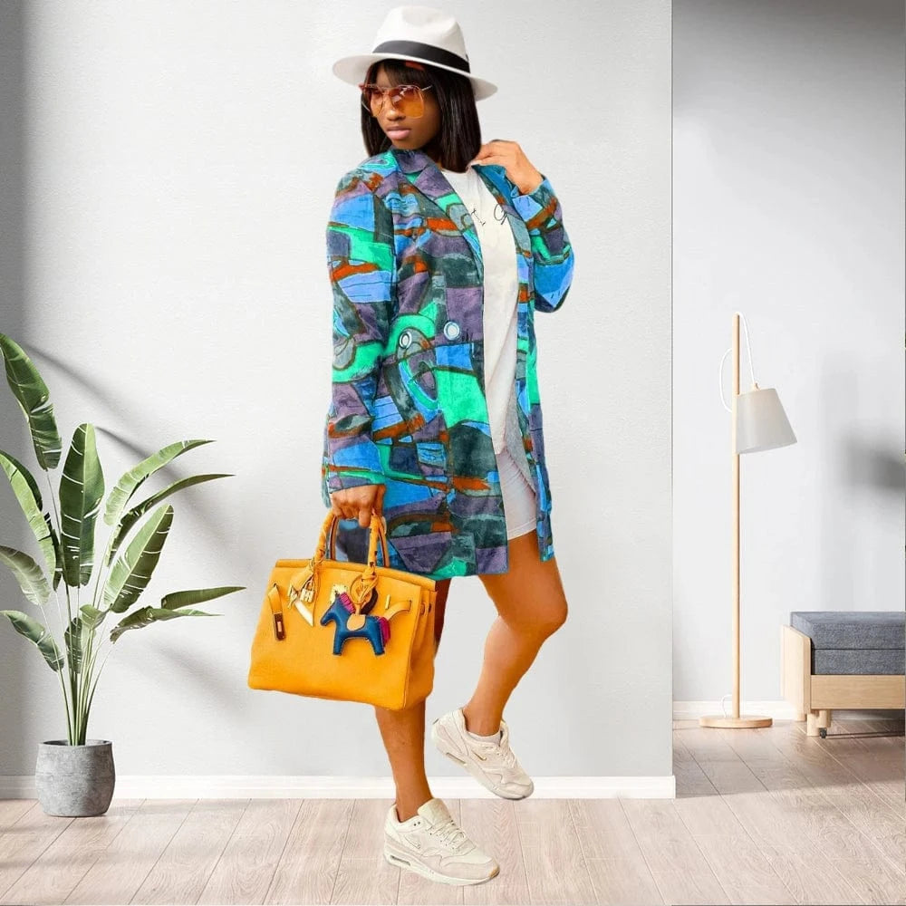 21009-MX66 hot sale casual graffiti printed long coats ladies women sehe fashion