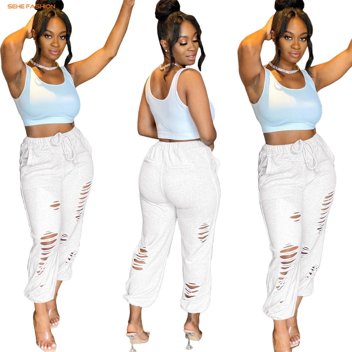21230-MX43 5 colors sports ripped harem plus size pants women sehe fashion