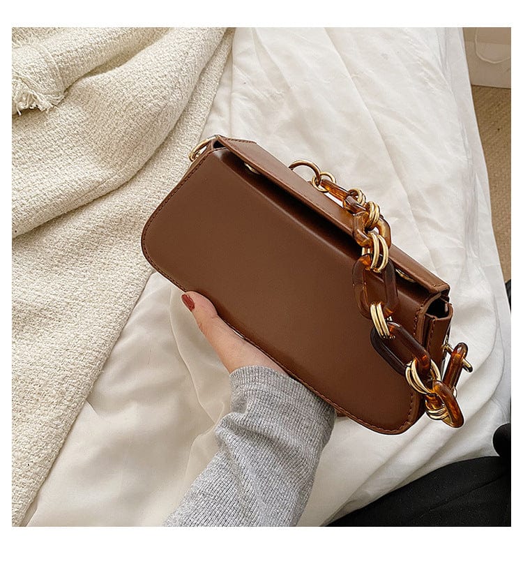 21X14X6CM / brown 2022 New fashion pu leather single shoulder messenger bags women handbags ladies acrylic chain small square hand bags