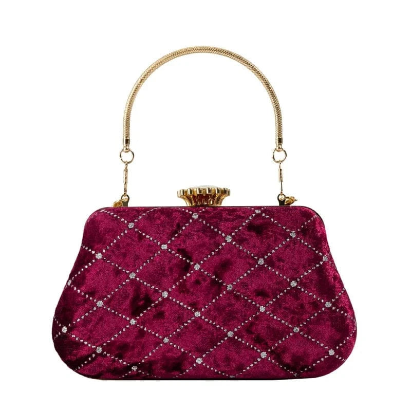 21x6x12cm / 24291 Wine Red Vintage Women Party Box Clutch Bag Velvet Exquisite Design Elegant Clutches For Ladies Girls Wedding Purse Luxury Evening Bag