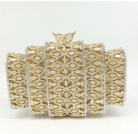 21X7X16CM / Light Gold Dazzling Bling Crystal Women Evening Bags Hollow Out Stones Beaded Wedding Clutch Bridal Diamond Minaudiere Dress Purse
