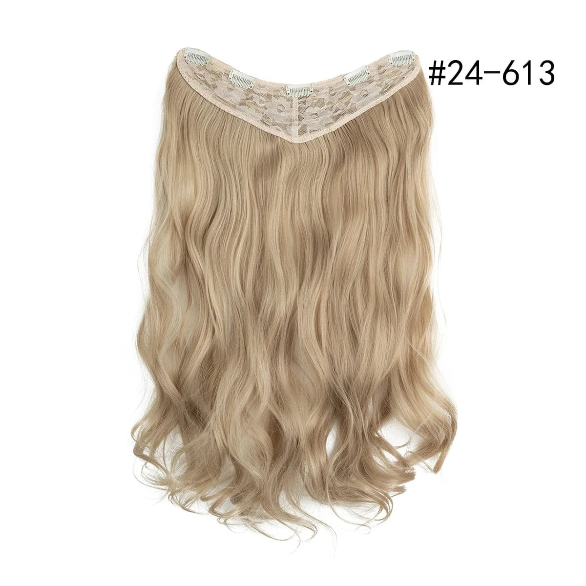 22 Inches / 24/613 Wholesale 26" One Piece Synthetic Curly Seamless Natural Blonde 5 Clips In Synthetic Hair Extensions Wigs For White Women