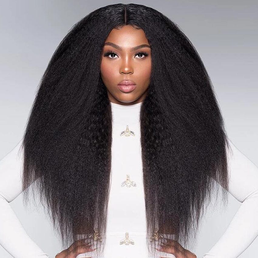 22 Inches / Black 13x4 YAKI XYS Luxury Hair Yaki Straight Lace Front Wigs, New Products Curly Wig for Black Woman, Smooth Natural Virgin Human Hair Wigs