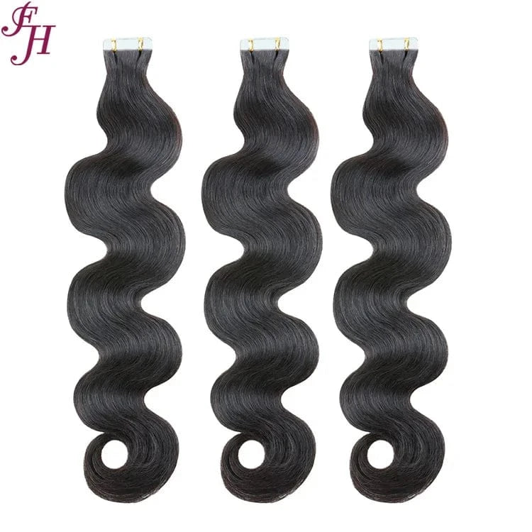22 Inches / Body wave 150g FH Wholesale Remy Tape Hair Extension Raw Unprocessed Virgin Brazilian Human Hair Deep Wave Tape In Hair Extension