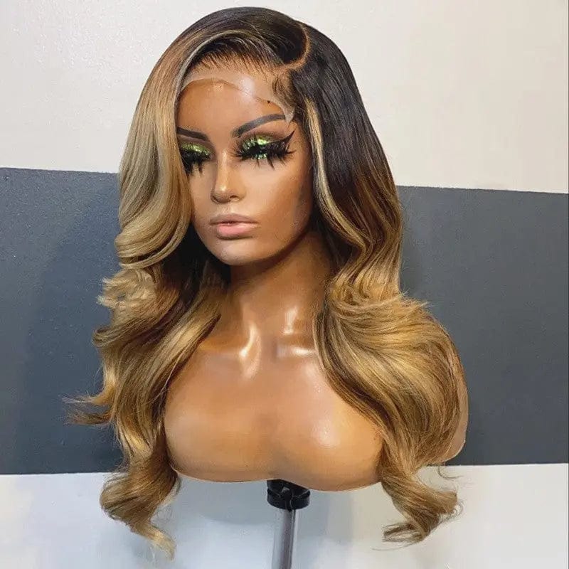22 Inches / Color 4 Popularity Loose Body Wave Ombre Honey Brown Blonde Highlight Virgin Burmese Cuticle Aligned Hair Lace Front Wigs