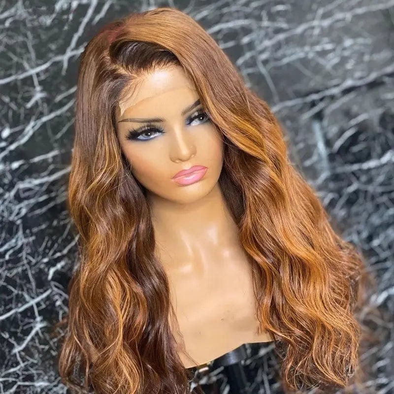 22 Inches / # Color1 TOP Grade Water Wave Honey Brown Highlight Wig Bleached Knots With Baby Hair Virgin Brazilian Lace Front Wigs