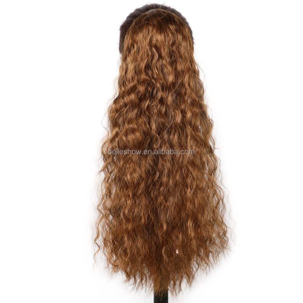 22 Inches / M2/30# Drawstring Ponytail Extension for Black Women Long Curly 22 Inch Corn Wave Synthetic Ponytail Hairpiece With Comb Clip in Hair