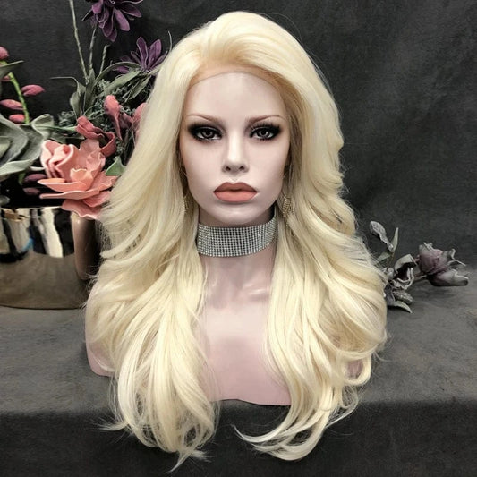 22 Inches / N9-1001/613-GL Celebrity 22inch 150% Density 1001/613 Natural Color Wave  pre plucked hairline synthetic lace wigs heat resistant