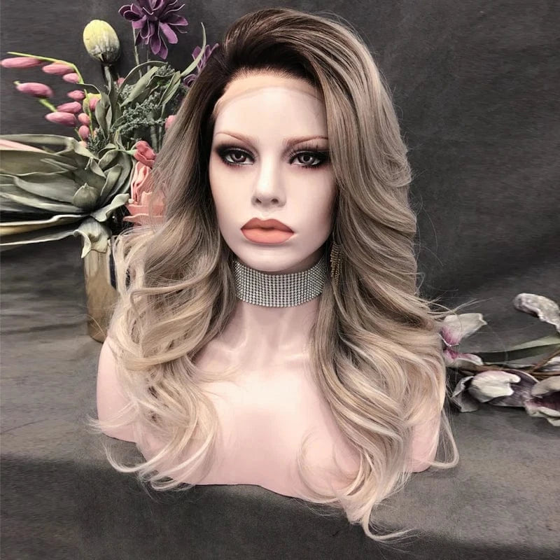 22 Inches / N9-C128-GL Celebrity 22inch 150% Density DYED C128 Natural Color Wave  pre plucked hairline synthetic lace wigs heat resistant