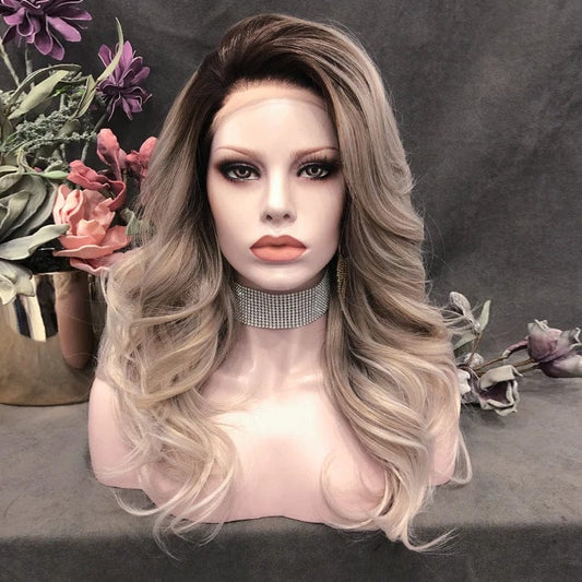 22 Inches / N9-C128-GL Celebrity 22inch 150% Density DYED C128 Natural Color Wave  pre plucked hairline synthetic lace wigs heat resistant