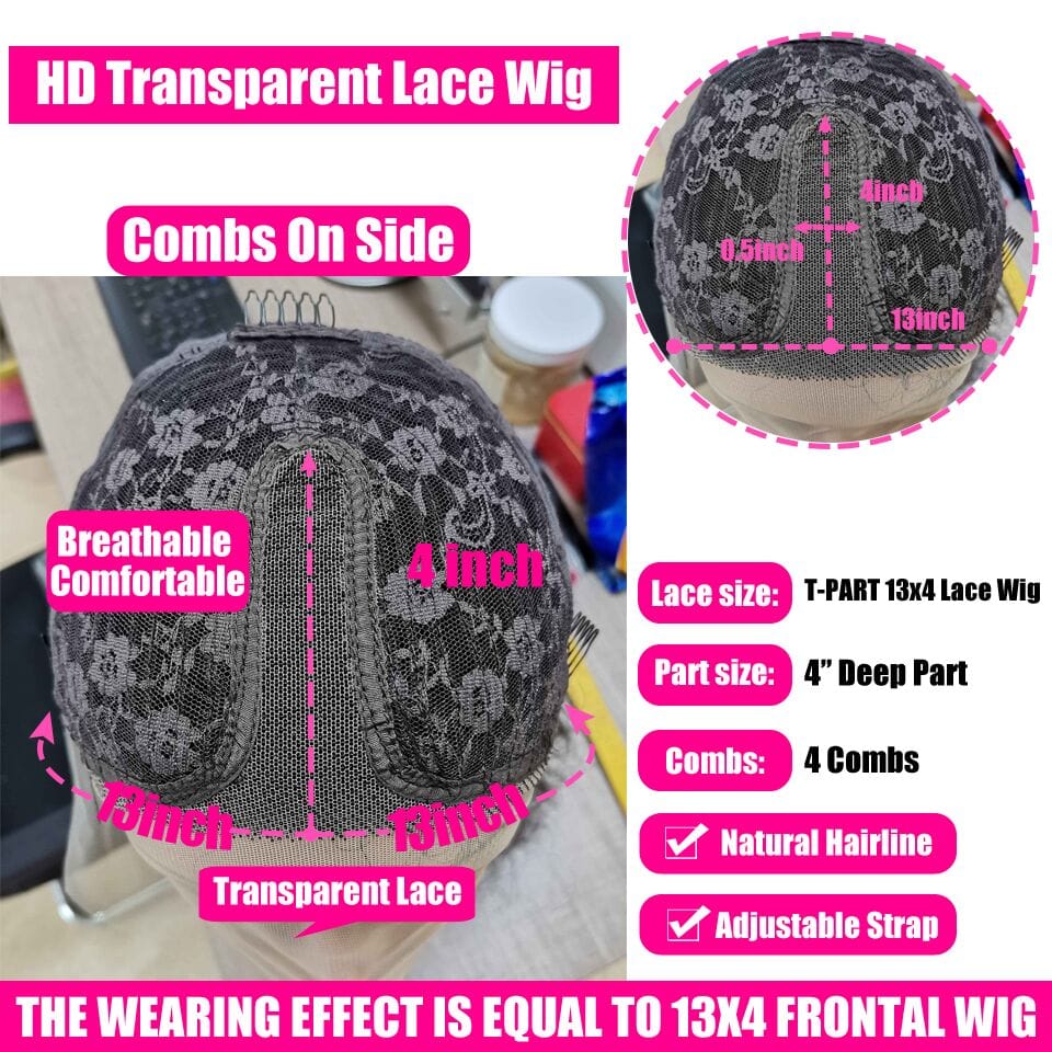 22 Inches / T Part Lace Wig Malaysian Hair Hd 360 Lace Wigs ,Top Quality Mink Brazilian Hair Transparent 360 wigs, Soft Human Hair Thin 360 Lace Frontal Wig