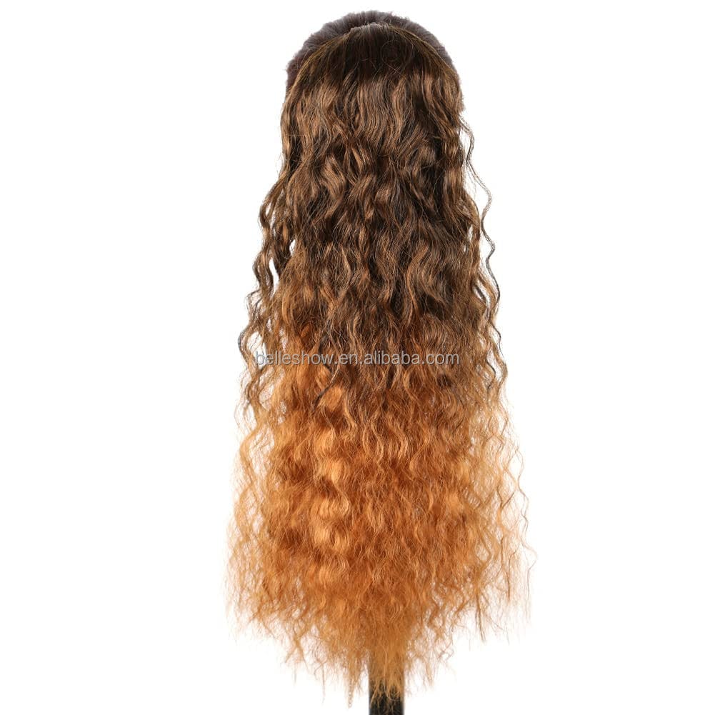 22 Inches / T1B/30# Drawstring Ponytail Extension for Black Women Long Curly 22 Inch Corn Wave Synthetic Ponytail Hairpiece With Comb Clip in Hair