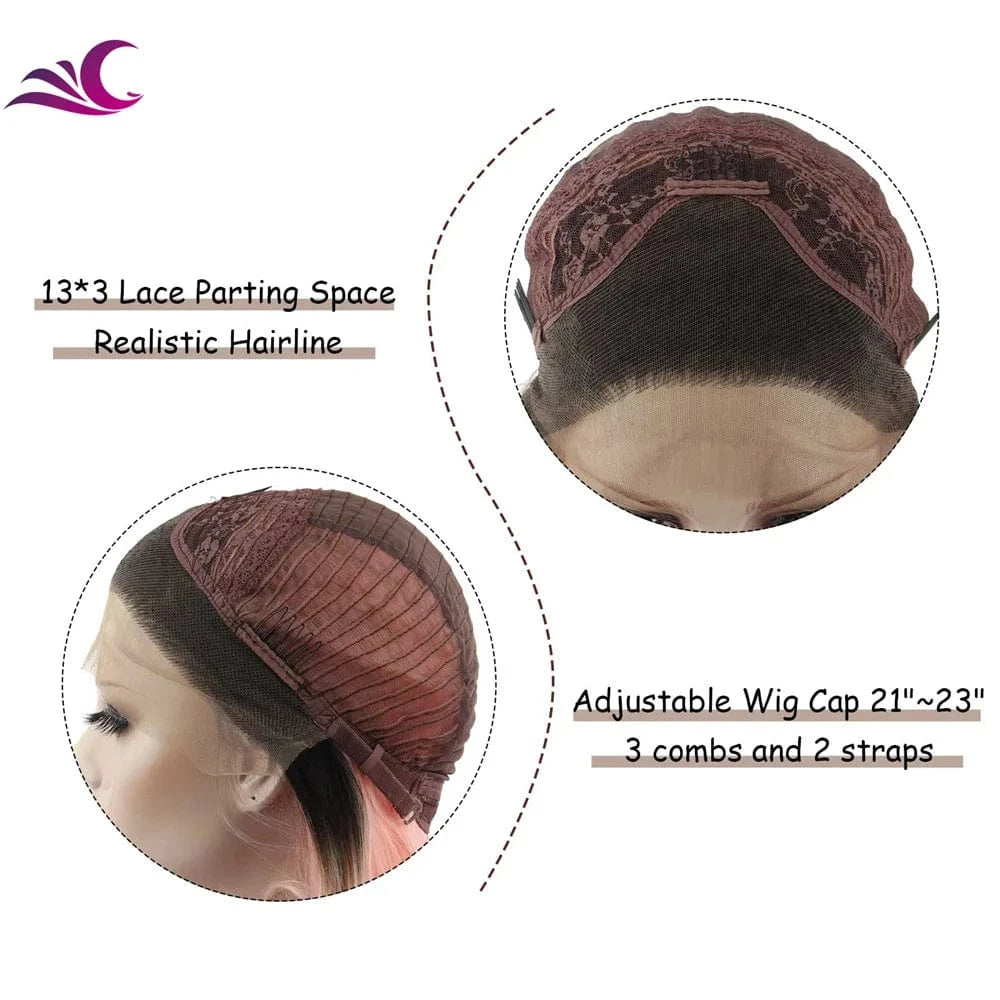 22 Inches / W139-TB2335-S Celebrity  free sample Best Hot Selling Wholesale 13x3 Lace part Pink Long Wavy Natural Hairline Lace Front Synthetic Hair Wigs