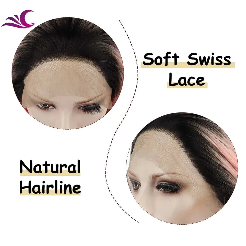 22 Inches / W139-TB2335-S Celebrity  free sample Best Hot Selling Wholesale 13x3 Lace part Pink Long Wavy Natural Hairline Lace Front Synthetic Hair Wigs