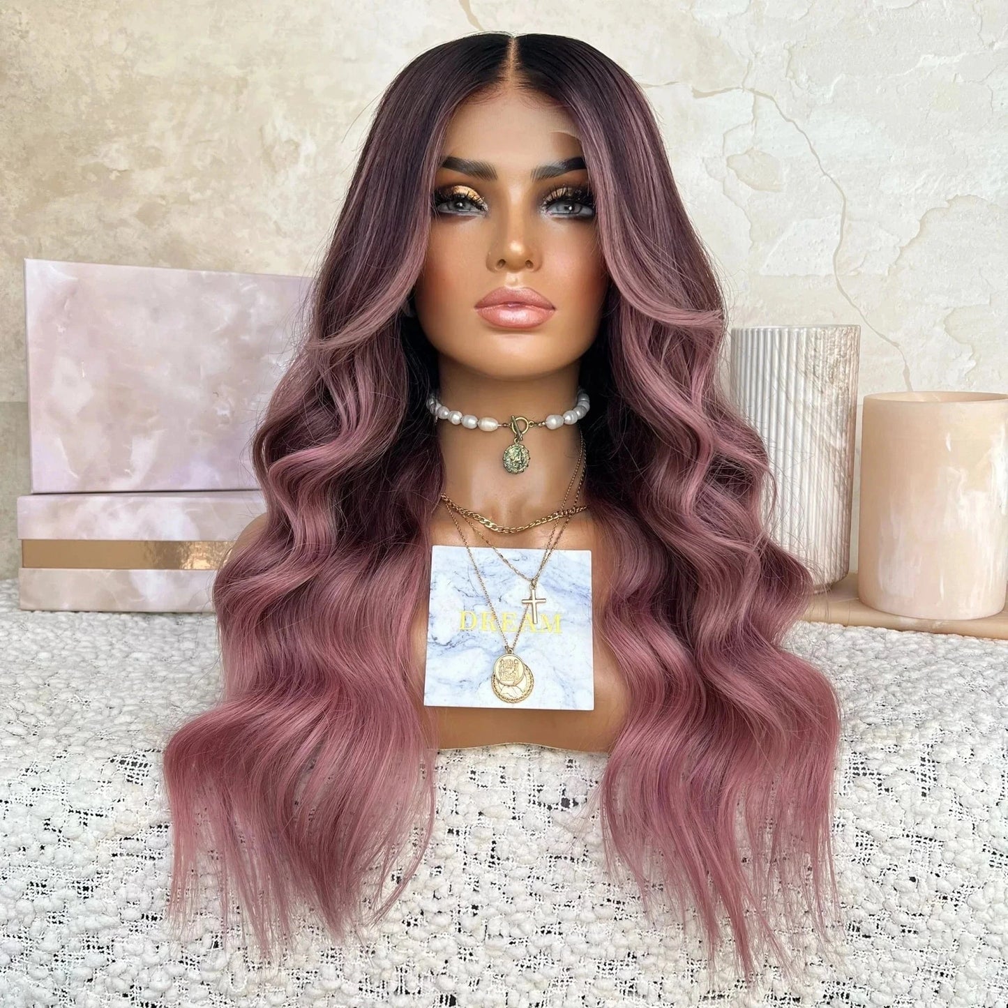 22 Inches / Wig 2 Freedom Quality Ombre Pink Color Body Wave Wig Virgin European Cuticle Aligned Hair HD Transparent Lace Front Wigs For Women
