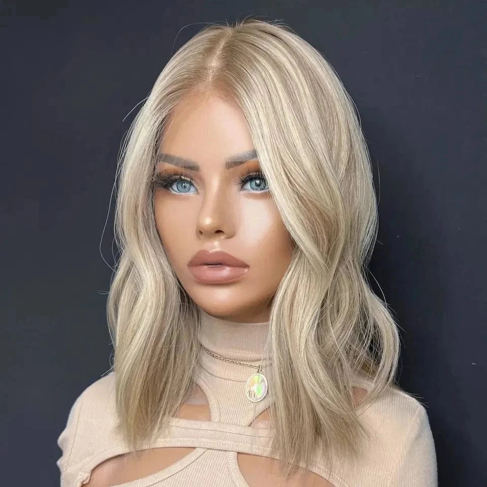 22 Inches / Wig 5 Salon 12A Quality Double Drawn Ash Brown Highlight Virgin Remy European Cuticle Aligned Hair Lace Front Wigs With Dark Root