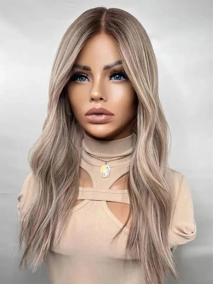 22 Inches / Wig 9 Salon 12A Quality Double Drawn Ash Brown Highlight Virgin Remy European Cuticle Aligned Hair Lace Front Wigs With Dark Root