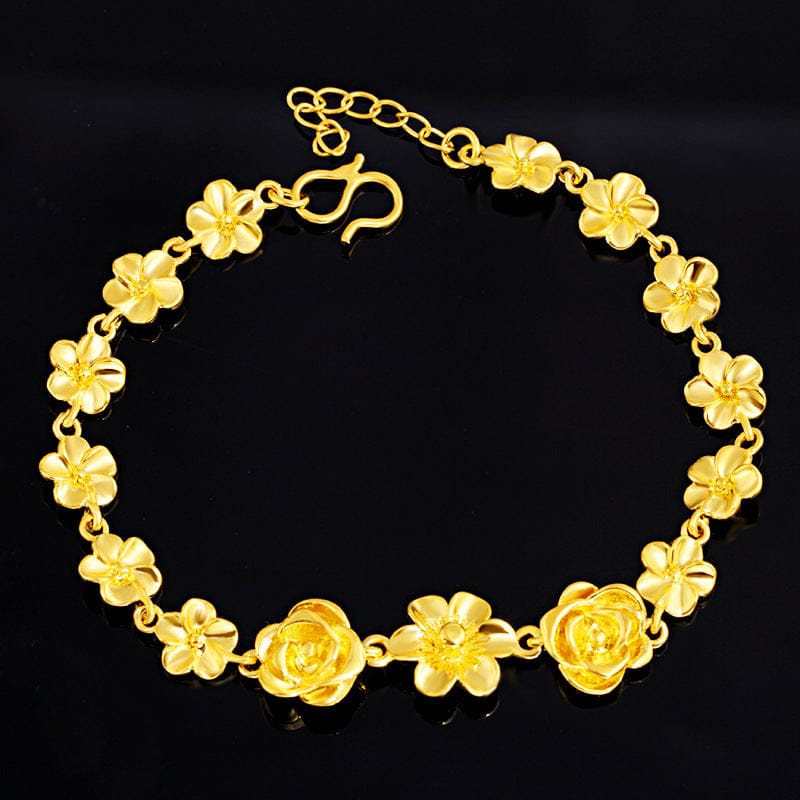 22cm / Gold Gold Bracelet For Women Sand Gold Bracelets Pulseras Charm Flower Chain for Wedding Engagement Fine Jewelry Gifts pulseras mujer