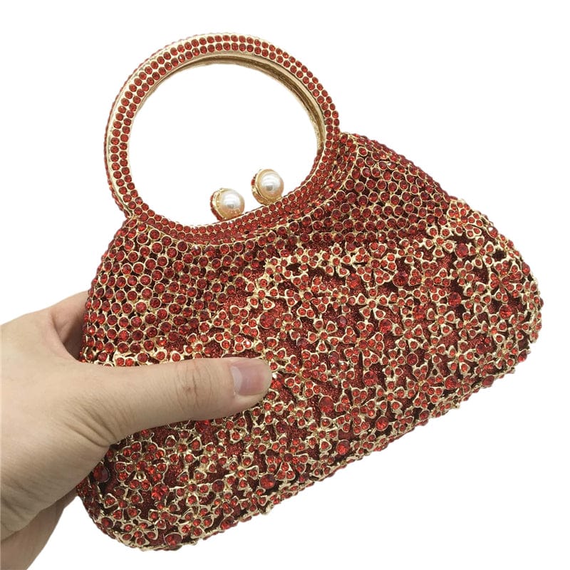 22X7X13CM / Red Bling Stone Crystal Clutch Bags for Women Formal Party Diamond Luxury Minaudiere Evening Clutch Purse Top-Handle Handbasgs