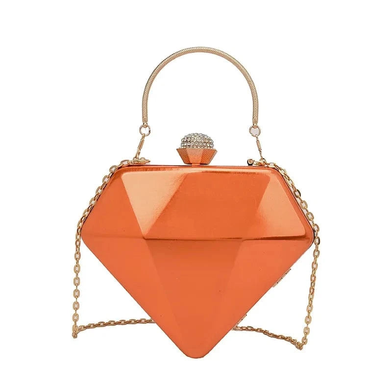 22x7x19cm / Orange European Women Fashion Diamond Shape Bag Laser Day Clutches Bag Geometric Metal Handle Evening Dinner Party Clutch Shoulder Bags