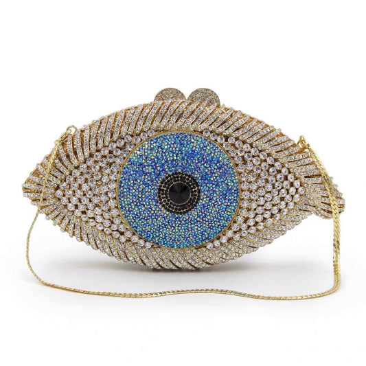 23*12*5.5cm / Golden JANHE sac a main femme bolso Luxury Uniques Party Handbags  Crossbody Bag Eye Rhinestone Purses Evening Clutch Bags For Women