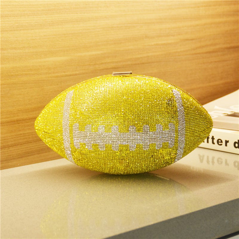 23*13*13CM / Yellow JANHE sac a main Female Ellipse Rugby Shaped Beg Ball Clutch Purses Women Rhinestone Handbags Ladies Party Evening Bag