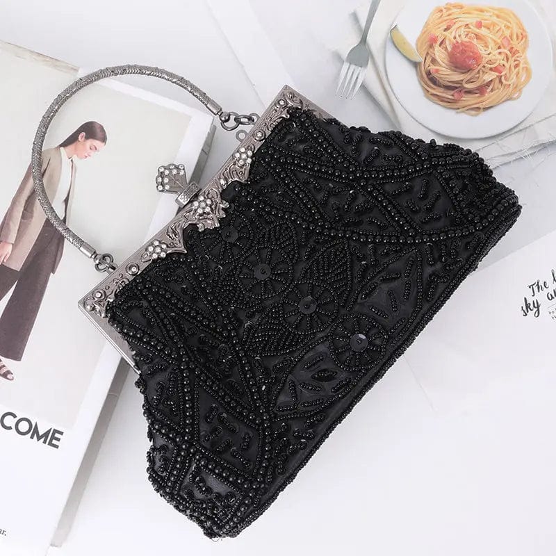 23*8*13.5cm / black Manufacturer Spot Metal Handle Pearl Acrylic Diamond Sequins Double-sided Channeling Beads Evening Messenger Clutch Bag  Purse