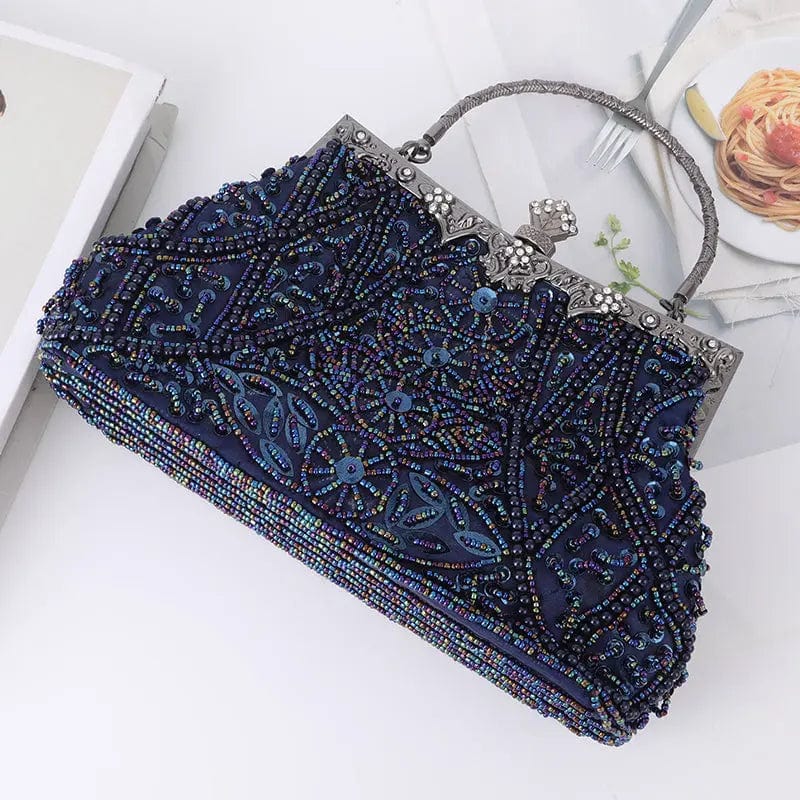 23*8*13.5cm / Blue Manufacturer Spot Metal Handle Pearl Acrylic Diamond Sequins Double-sided Channeling Beads Evening Messenger Clutch Bag  Purse