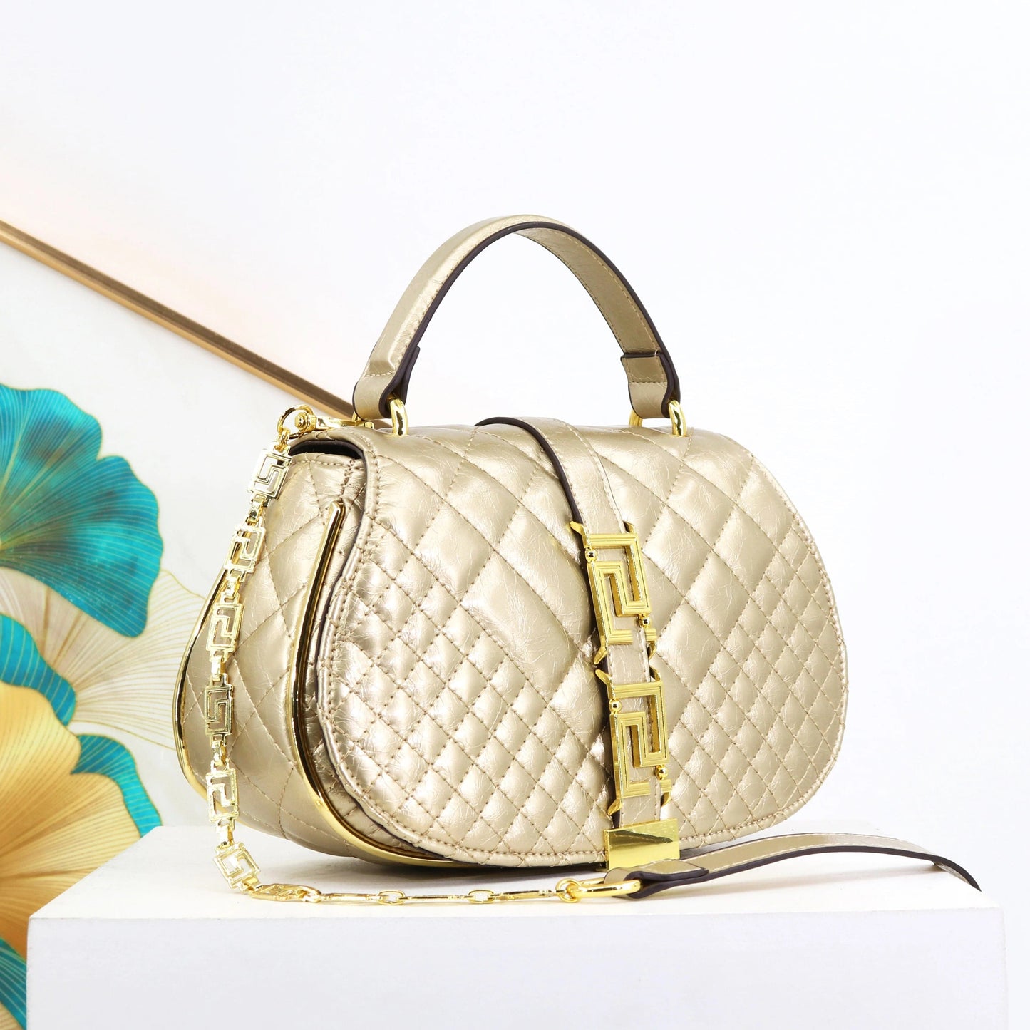 23522 gold super product women small handbag super fiber material ladies bag quality designer hand bag chain crossbody saddle bag for girls