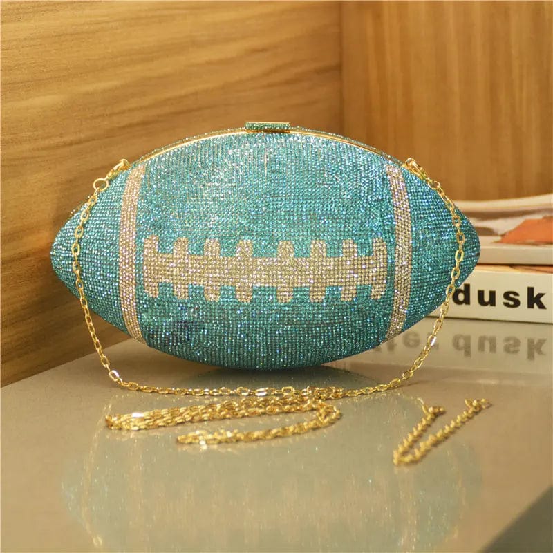 23X13X13CM / Blue Popular Diamond Football Shaped Crystal Clutch Handbag Shoulder Bag  Unique Personality Ball Rhinestone Purse