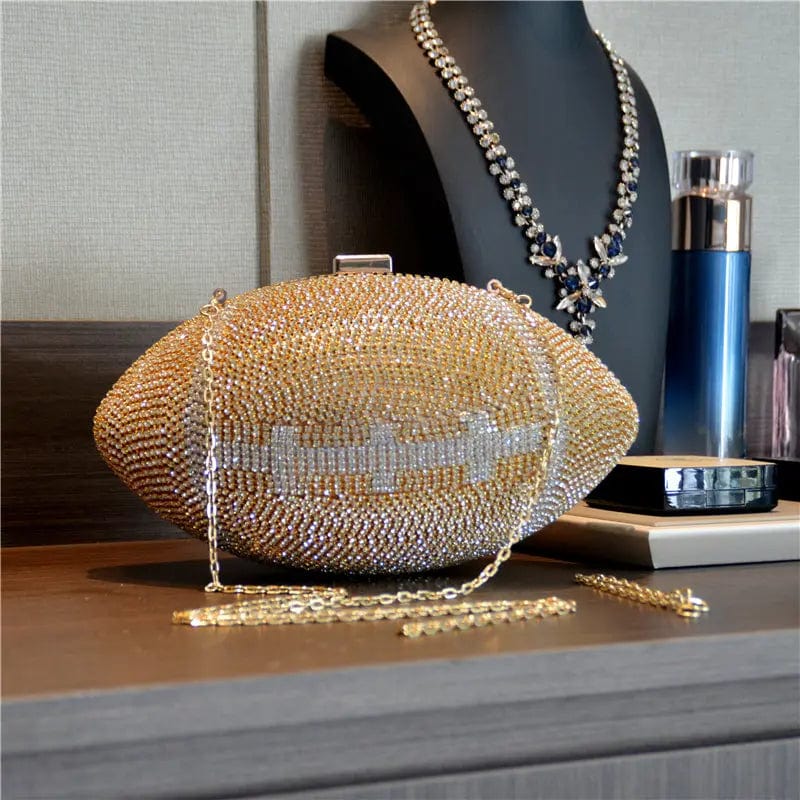 23X13X13CM / Gold Shiny Diamond Crystal Ball Shaped Shoulder Bag Unique Personality Football Purse Rhinestone Evening Clutch Soccer Bag