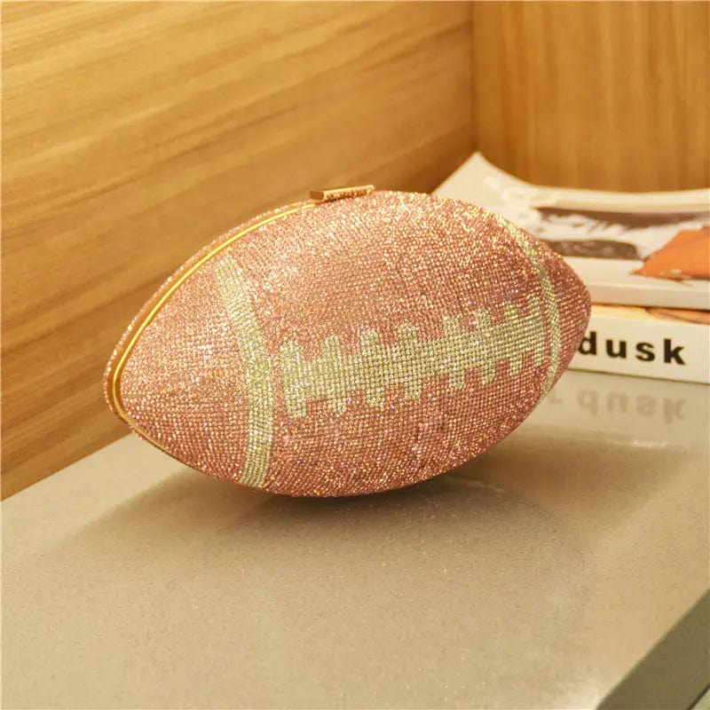 23X13X13CM / Pink Popular Diamond Football Shaped Crystal Clutch Handbag Shoulder Bag  Unique Personality Ball Rhinestone Purse