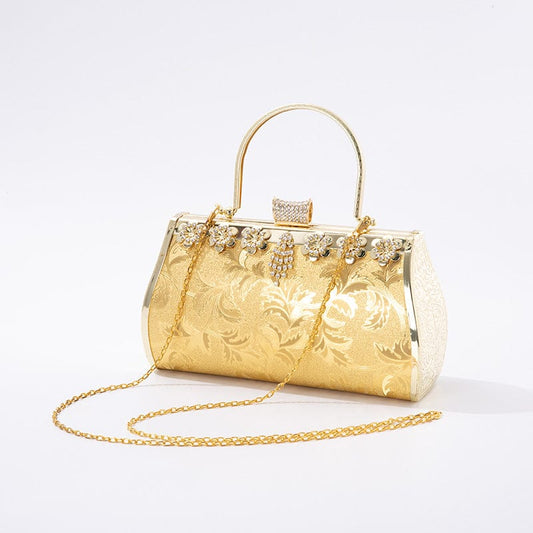 24*13*9cm / Golden Womens Rhinestone Hand Bags Clutch Bridal Purse With Pearls Beads Pearl Evening Bag