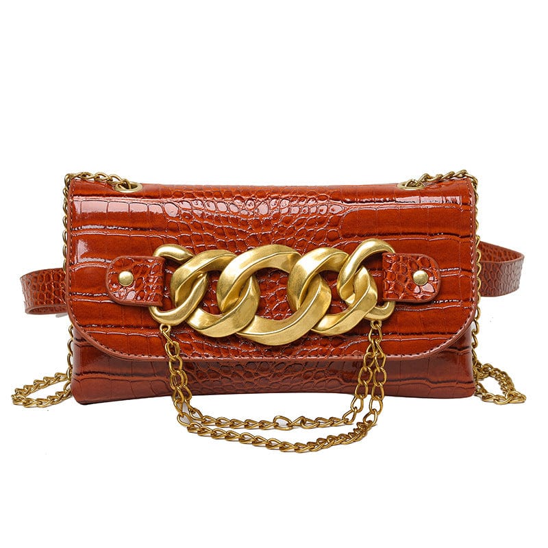 24*13cm / brown 2022 Fashionable Waist Fanny Purse Cuban Chain Shoulder Bags Multicolored Silver/gold/blue/red Chain Shoulder Bags For Girls