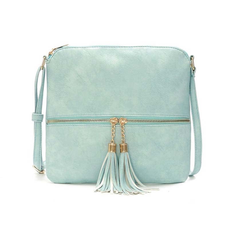 24*2*23cm / Light Green Lightweight Medium Sized Purse Dome Avery Crossbody Bag with Tassel and Zipper Pocket and Adjustable Strap