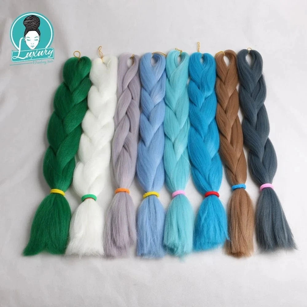 24" 60cm Folded 80grams  Rainbow color(1001-T2356) Bubblegum Pink Blue jumbo braid 100 synthetic braiding hair