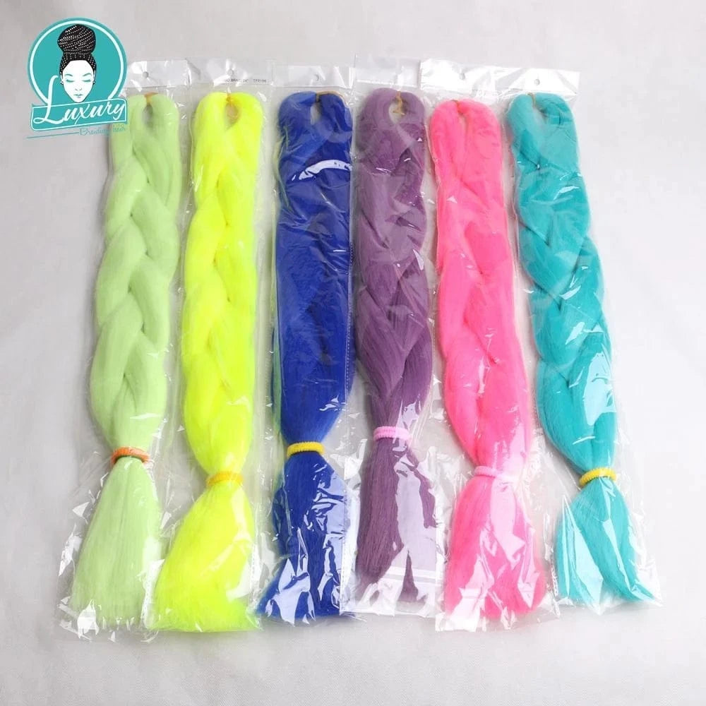 24" 60cm Folded 80grams  Rainbow color(1001-T2356) Bubblegum Pink Blue jumbo braid 100 synthetic braiding hair