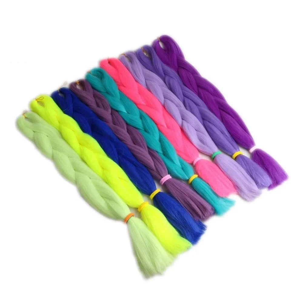 24" 60cm Folded 80grams  Rainbow color(1001-T2356) Bubblegum Pink Blue jumbo braid 100 synthetic braiding hair