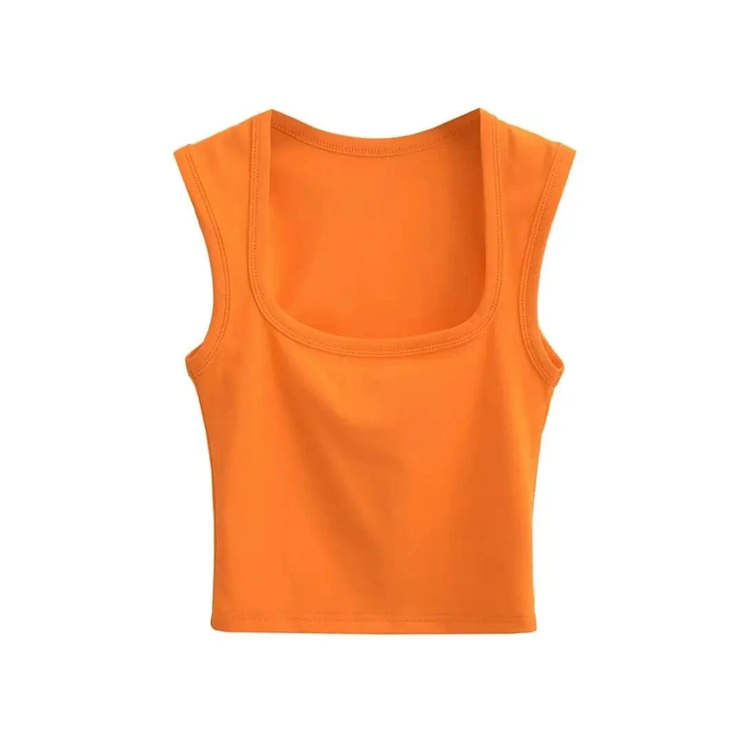 24 colors Custom logo blank plain Square Neck deep Wide Rib Stretchy Sleeveless Women's Tank top women crop top