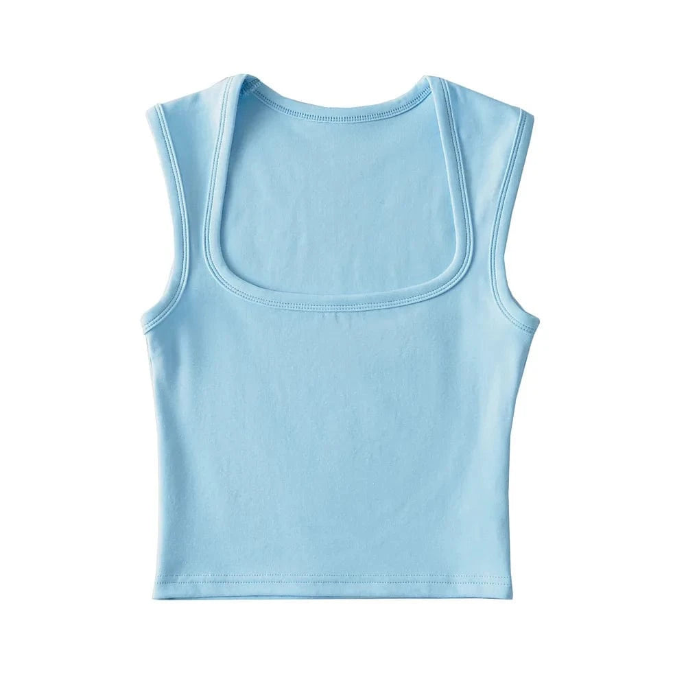 24 colors Custom logo blank plain Square Neck deep Wide Rib Stretchy Sleeveless Women's Tank top women crop top