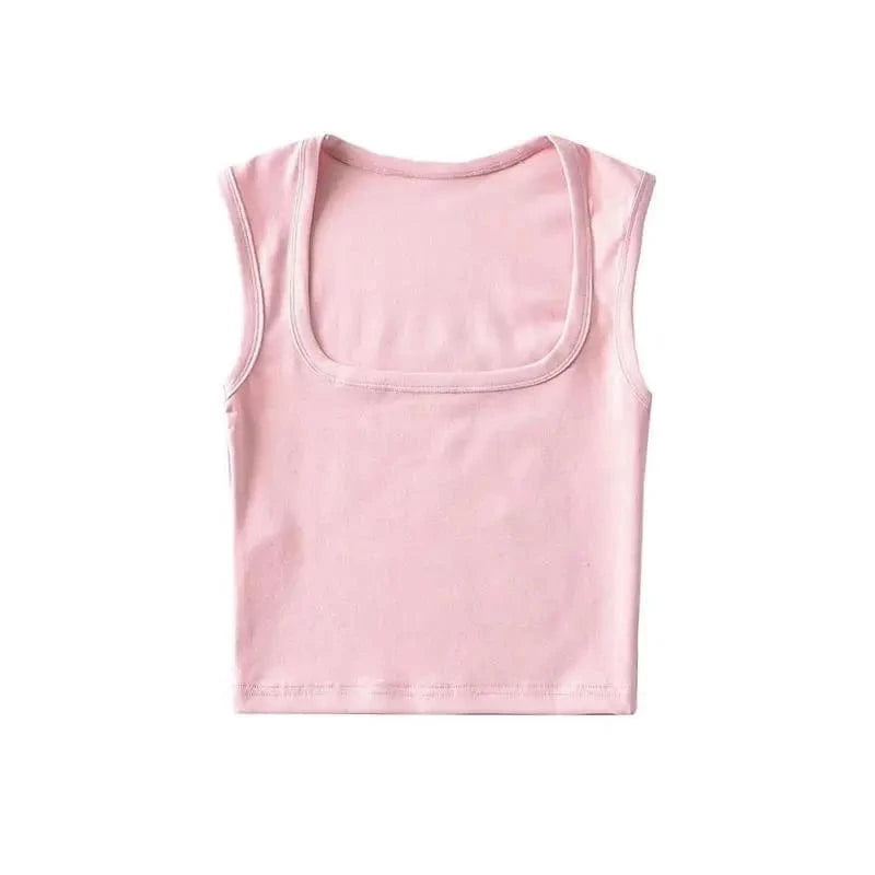 24 colors Custom logo blank plain Square Neck deep Wide Rib Stretchy Sleeveless Women's Tank top women crop top