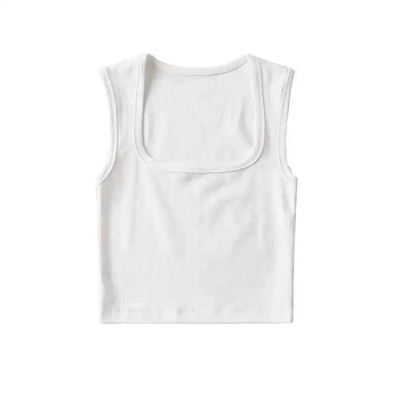 24 colors Custom logo blank plain Square Neck deep Wide Rib Stretchy Sleeveless Women's Tank top women crop top