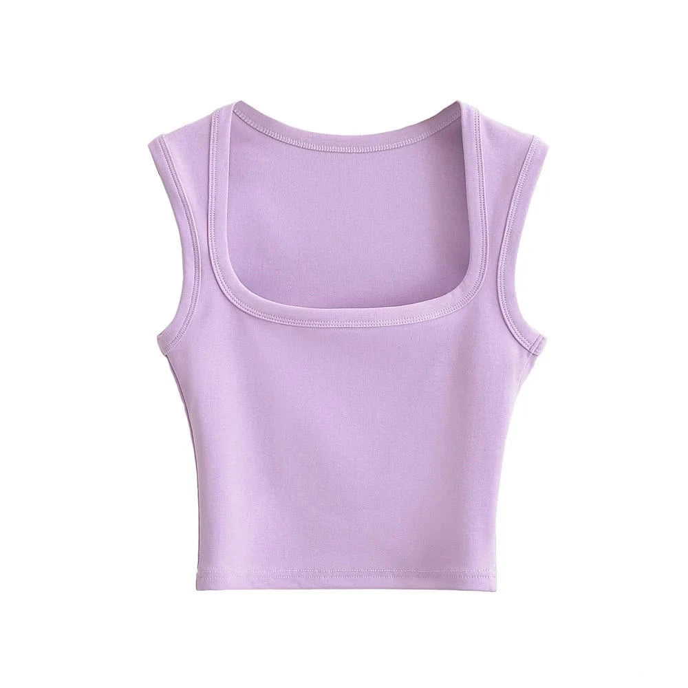 24 colors Custom logo blank plain Square Neck deep Wide Rib Stretchy Sleeveless Women's Tank top women crop top