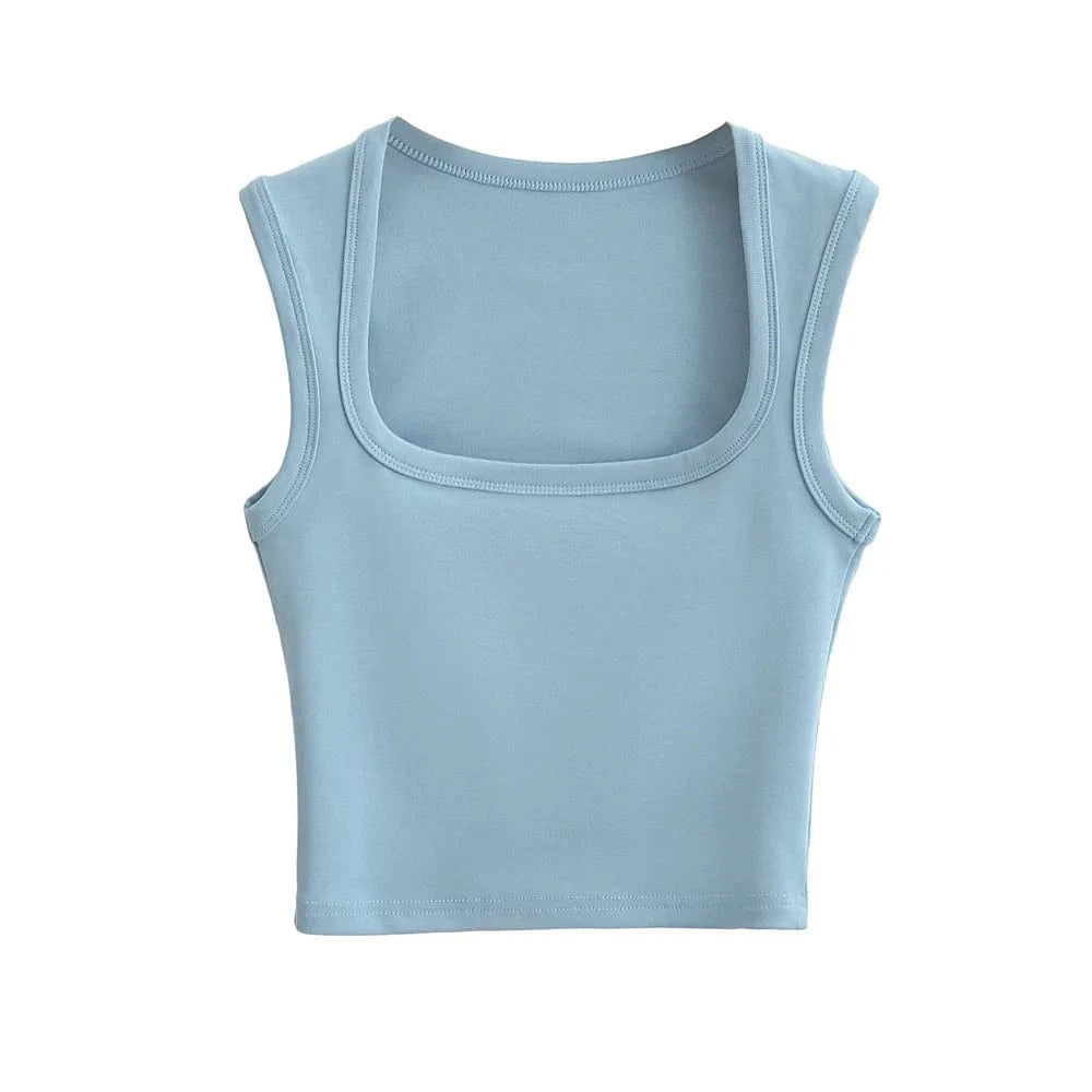 24 colors Custom logo blank plain Square Neck deep Wide Rib Stretchy Sleeveless Women's Tank top women crop top