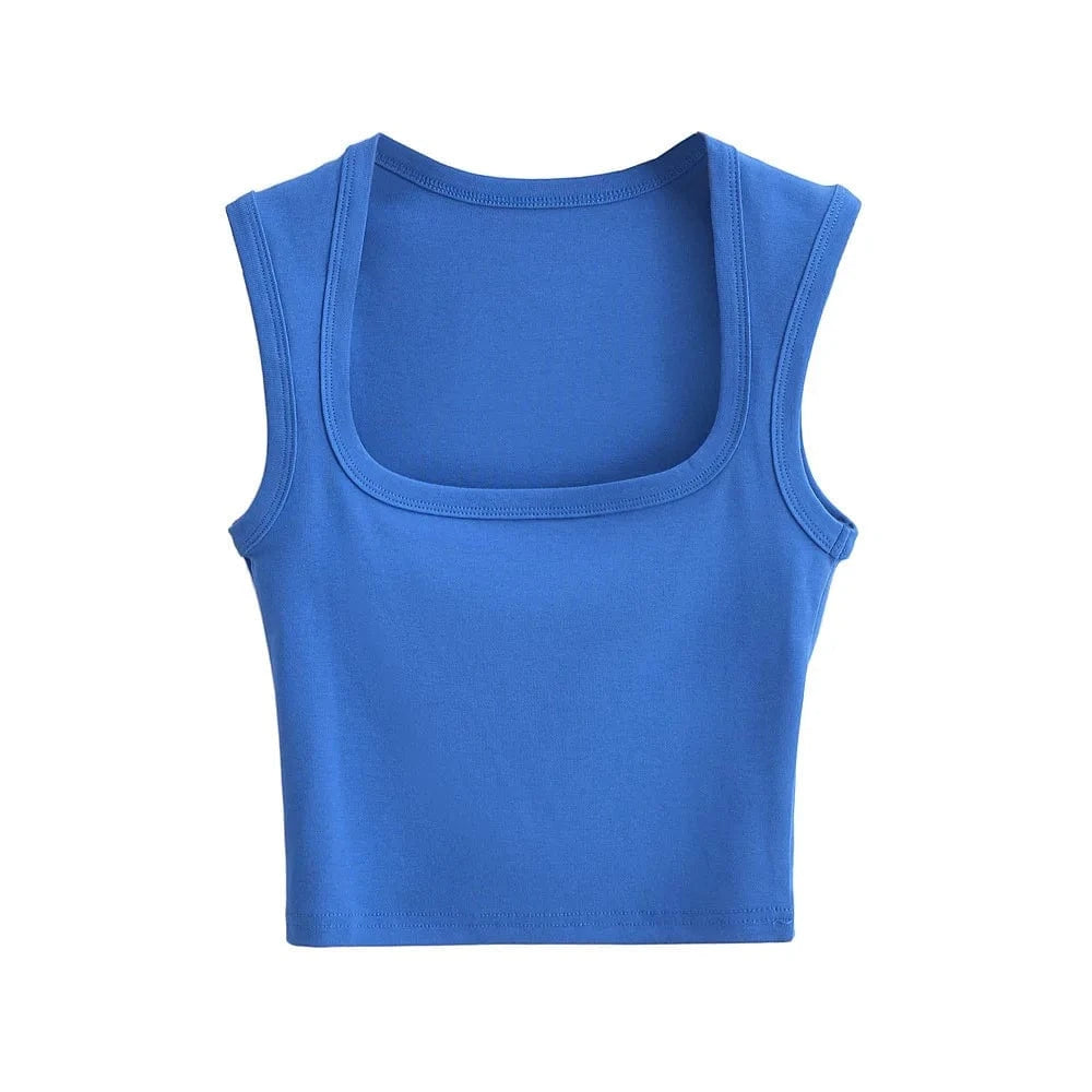 24 colors Custom logo blank plain Square Neck deep Wide Rib Stretchy Sleeveless Women's Tank top women crop top