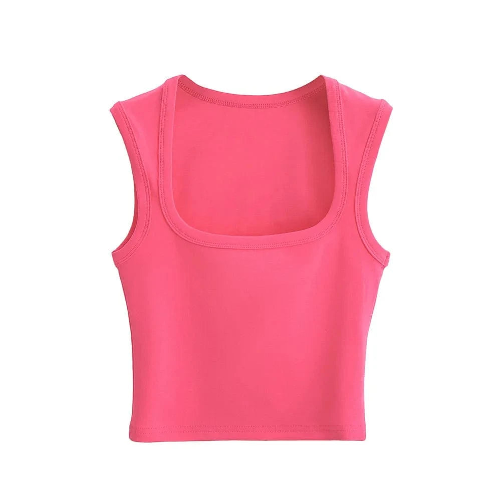 24 colors Custom logo blank plain Square Neck deep Wide Rib Stretchy Sleeveless Women's Tank top women crop top