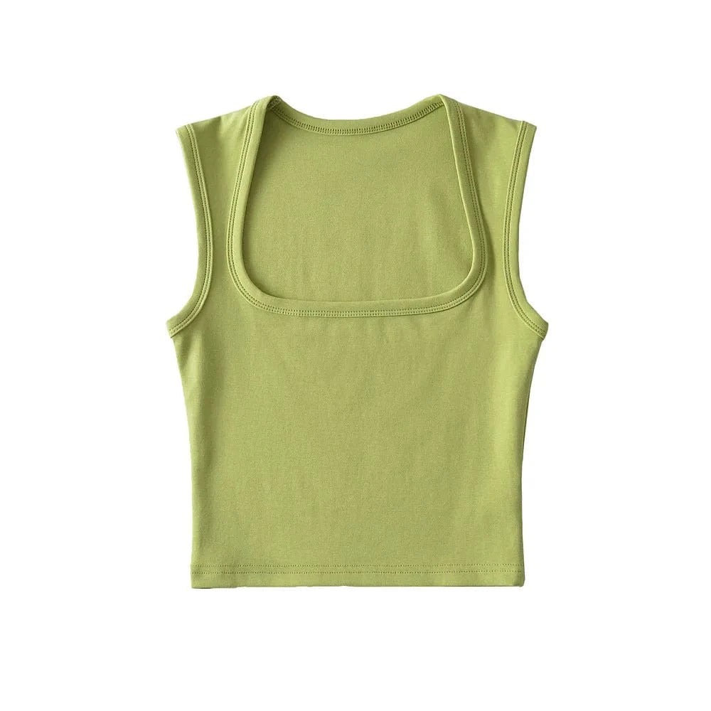 24 colors Custom logo blank plain Square Neck deep Wide Rib Stretchy Sleeveless Women's Tank top women crop top