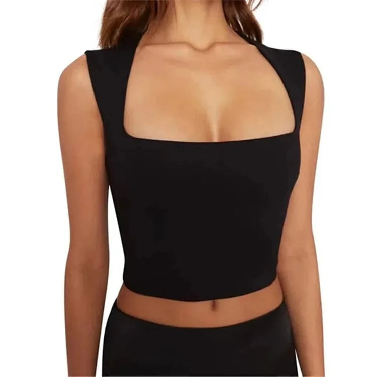 24 colors Custom logo blank plain Square Neck deep Wide Rib Stretchy Sleeveless Women's Tank top women crop top