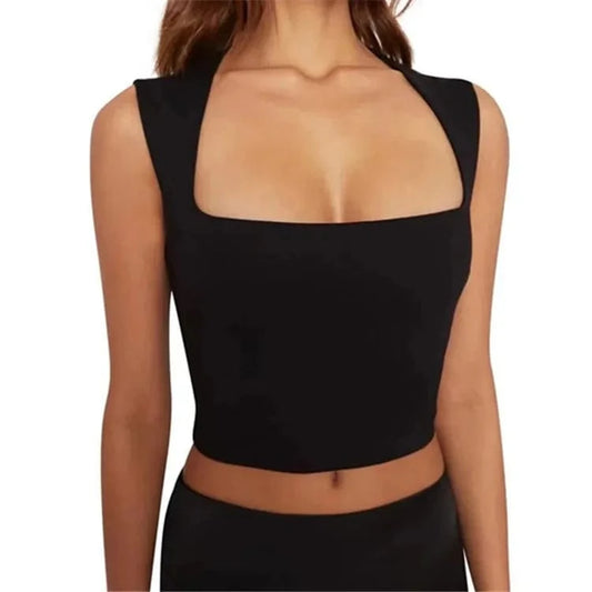 24 colors Custom logo blank plain Square Neck deep Wide Rib Stretchy Sleeveless Women's Tank top women crop top